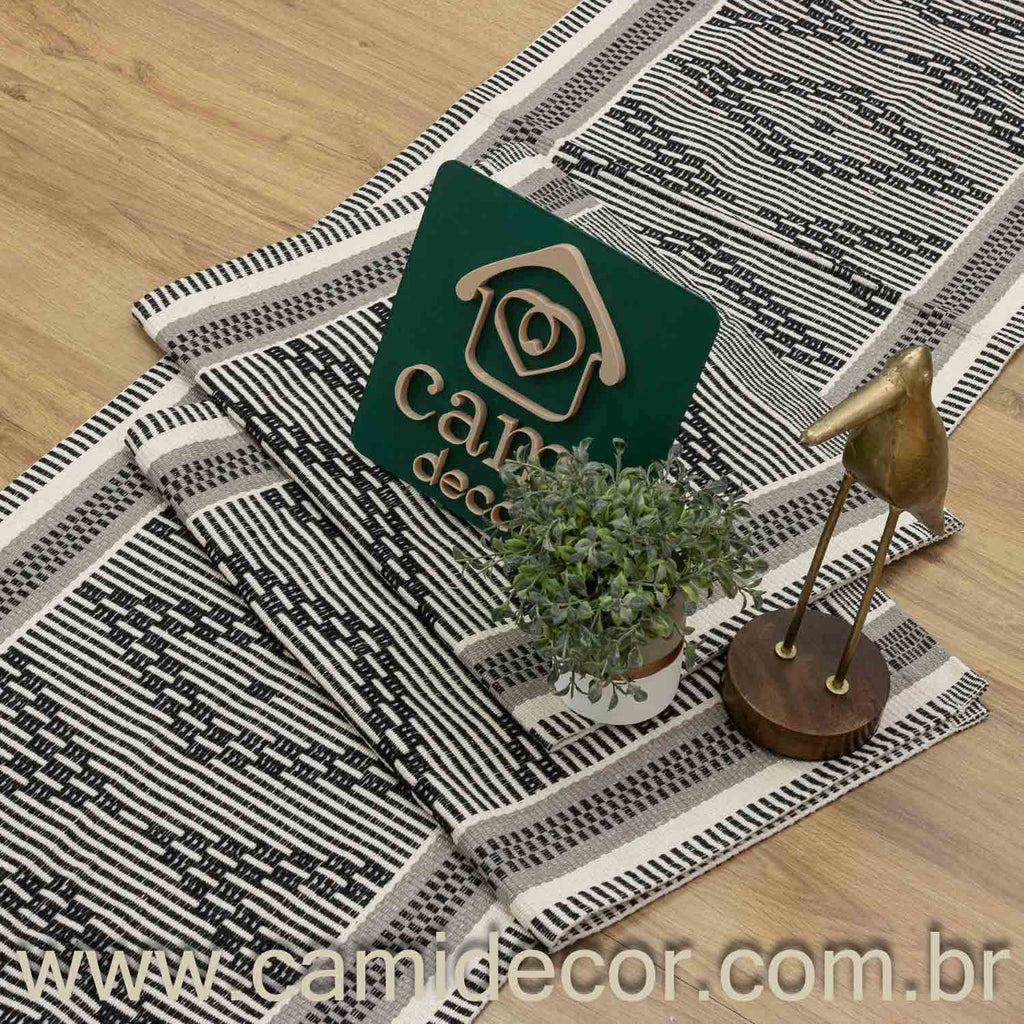 Jogo de Passadeira Zurick Zig Zag com 3 peças - Preto e Cinza