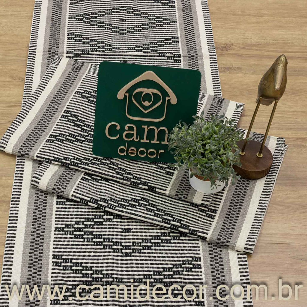 Jogo de Passadeira Zurick Zig Zag com 3 peças - Preto e Cinza