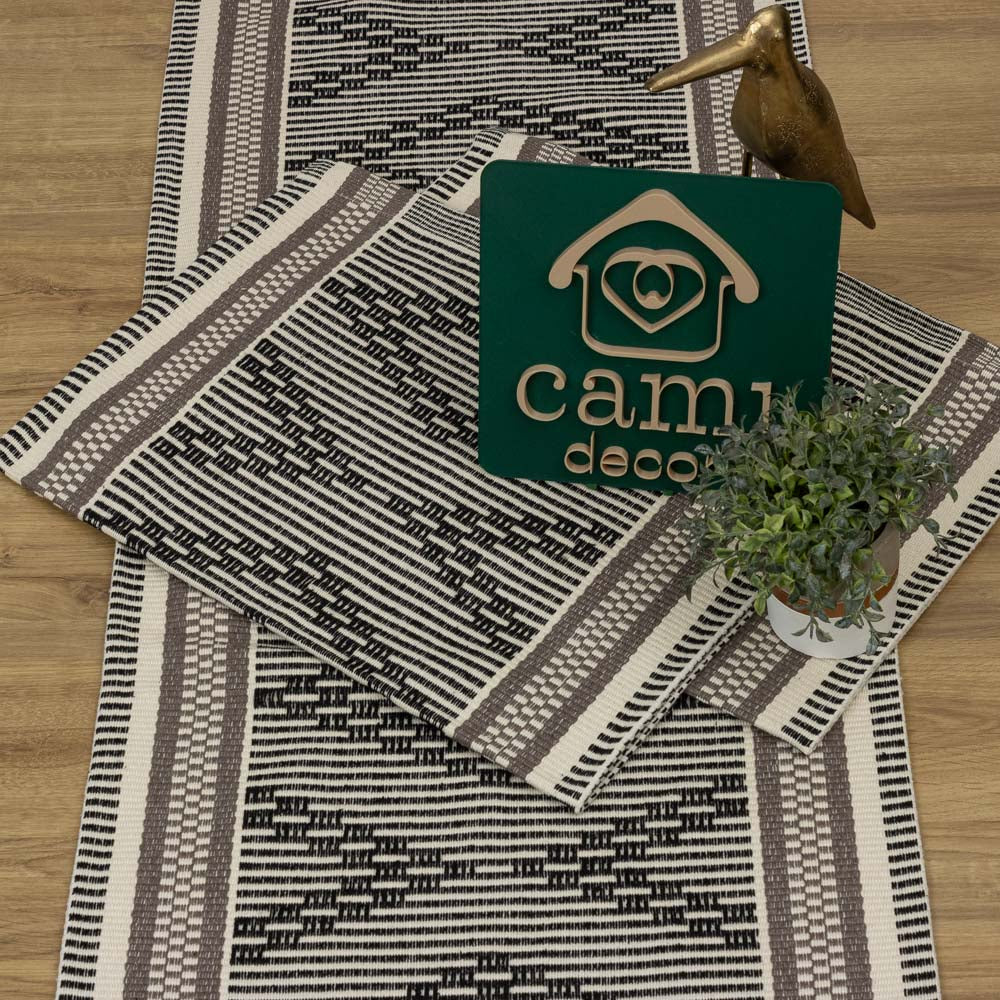 Jogo de Passadeira 3,0M Zurick Zig Zag com 3 peças - Preto, Cinza e Branco