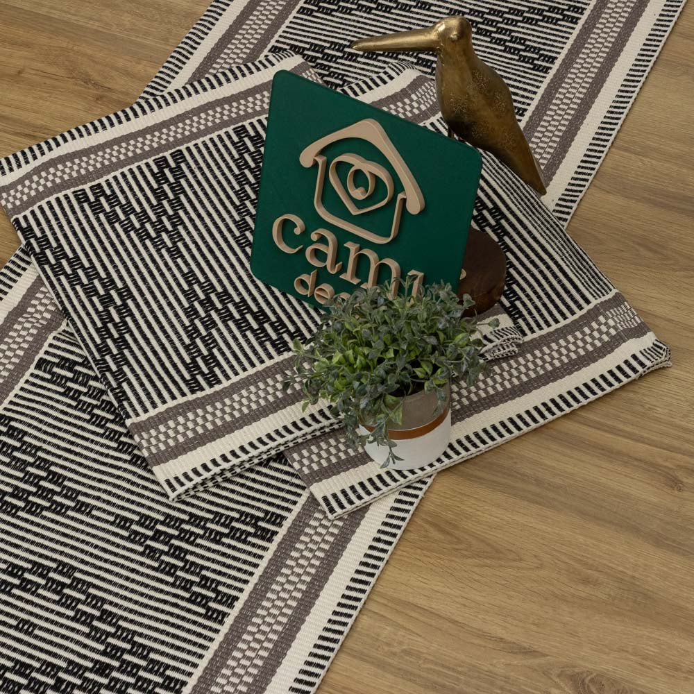 Jogo de Passadeira 3,0M Zurick Zig Zag com 3 peças - Preto, Cinza e Branco
