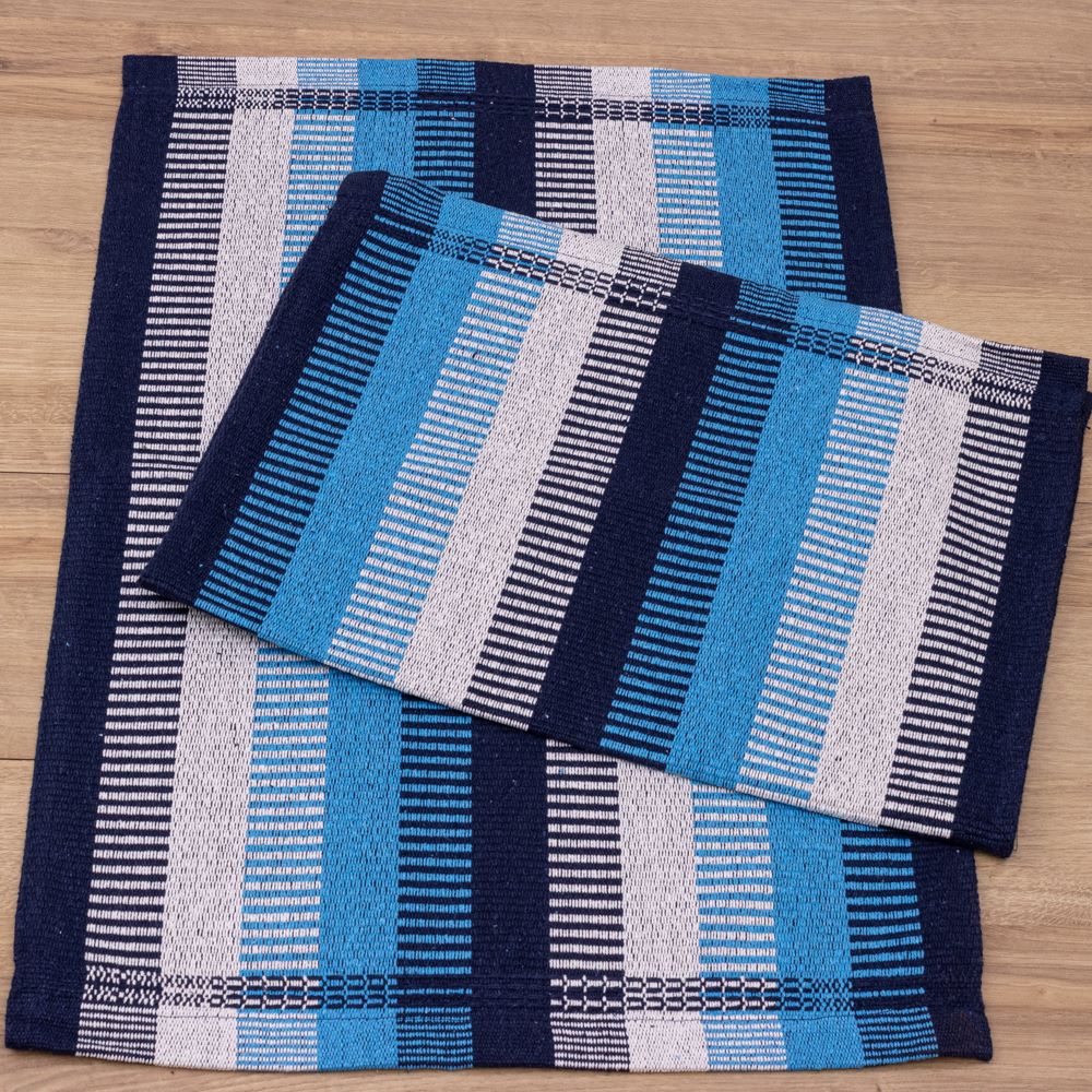 Jogo de Tapetes Zurick Listrado com 2 peças -  Azul Claro e Escuro