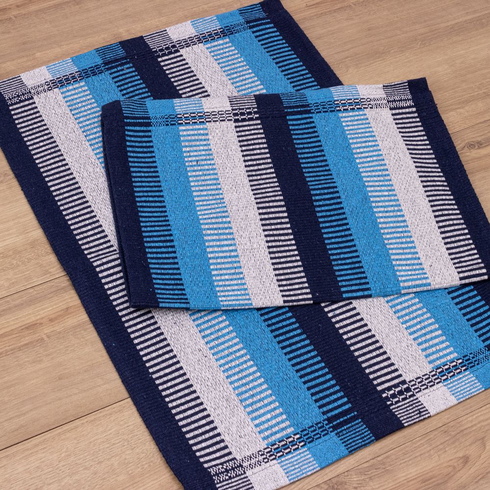 Jogo de Tapetes Zurick Listrado com 2 peças -  Azul Claro e Escuro