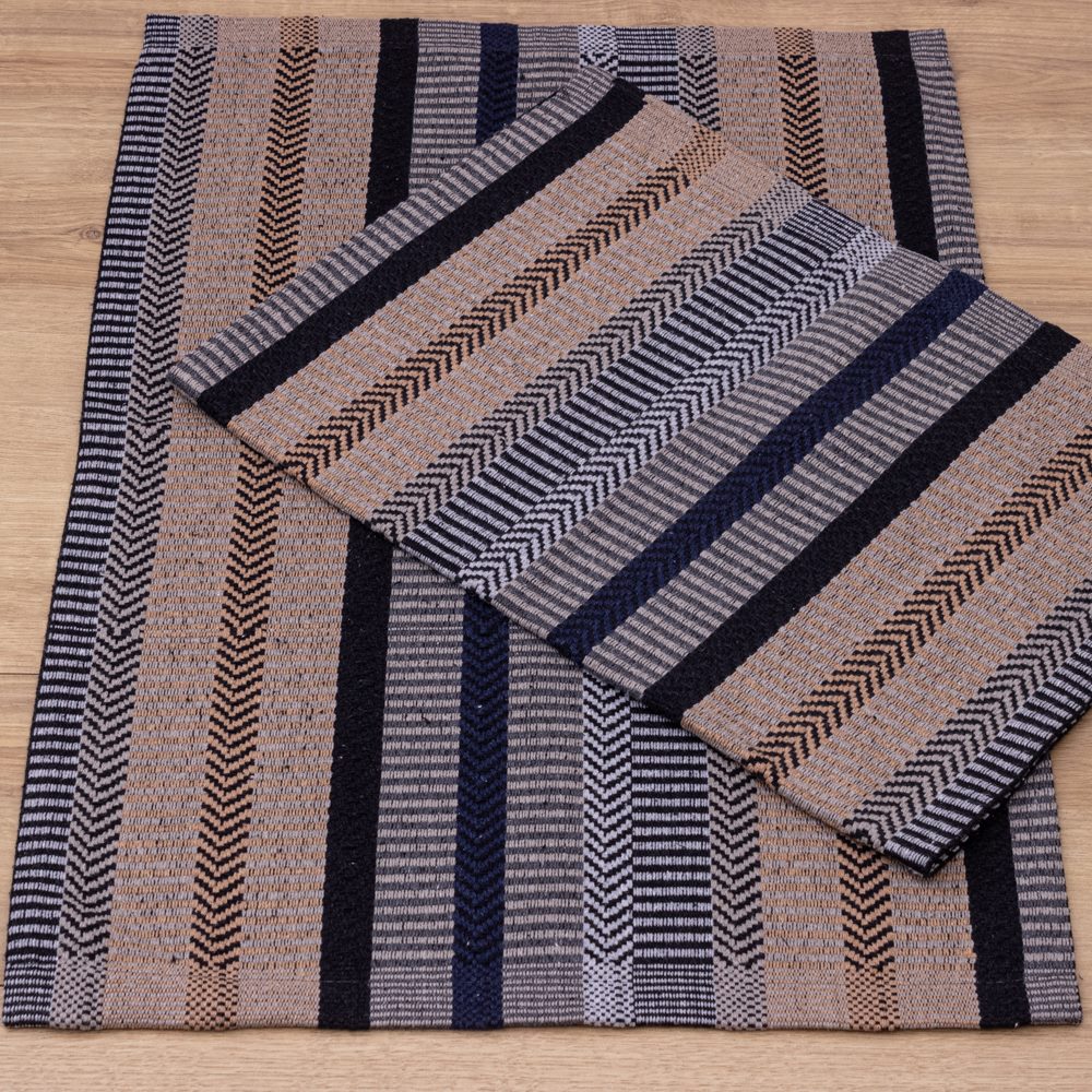 Jogo de Tapetes Zurick Listrado com 2 peças -  Preto, Cinza e Bege