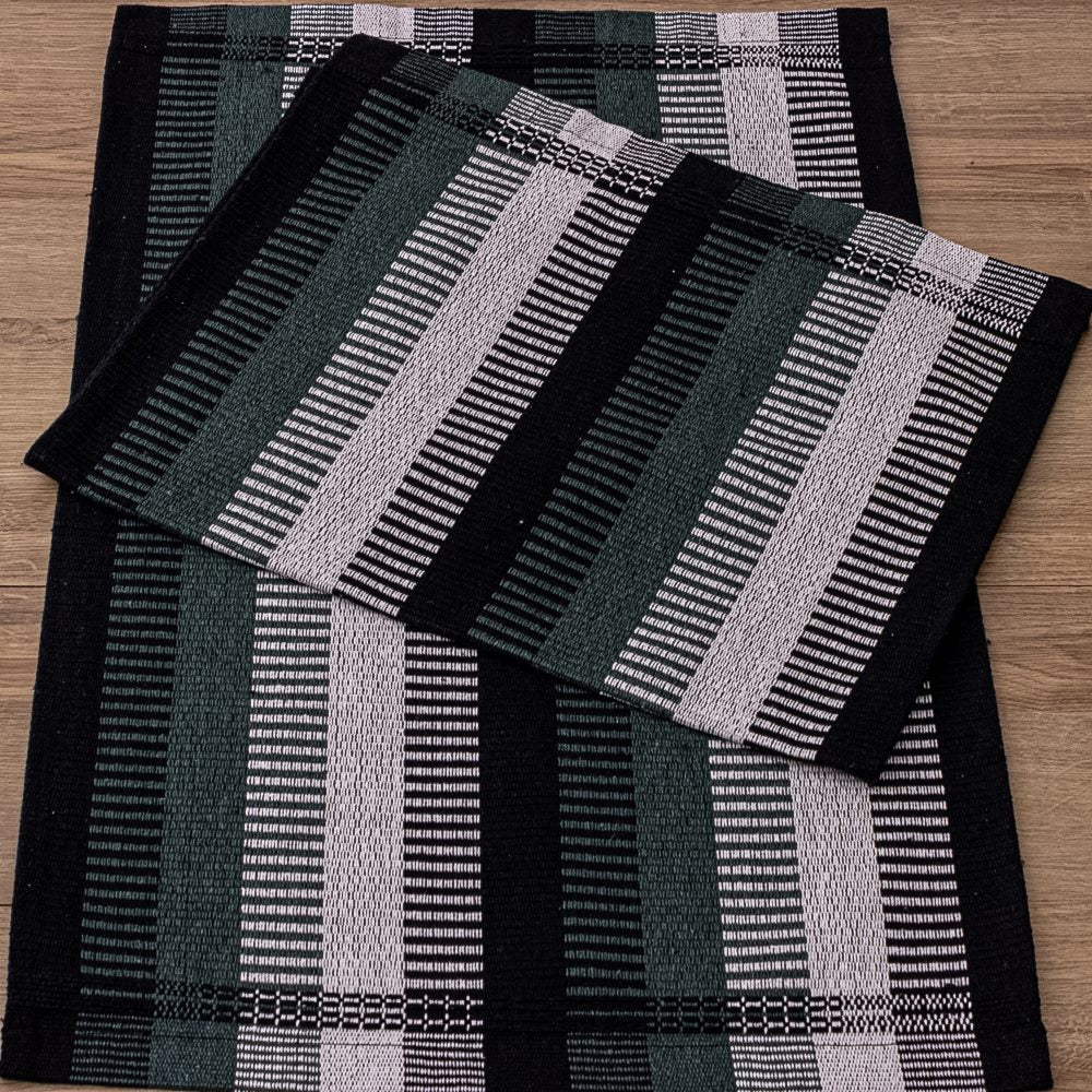 Jogo de Tapetes Zurick Listrado com 2 peças -  Preto e Verde