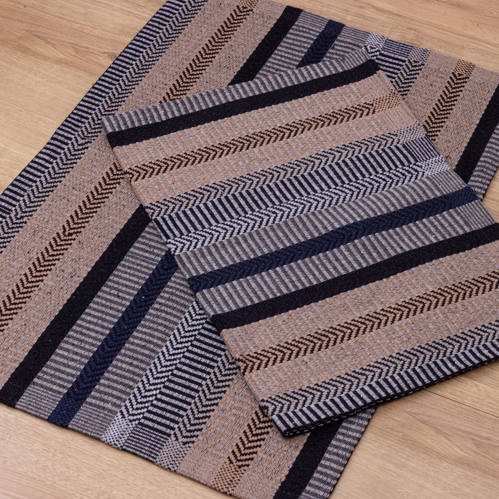 Jogo de Tapetes Zurick Listrado com 2 peças -  Preto, Cinza e Bege