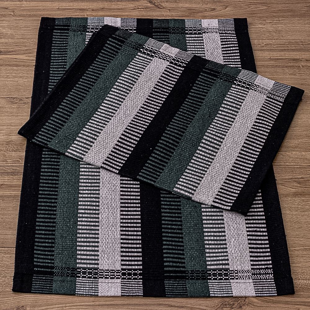 Jogo de Tapetes Zurick Listrado com 2 peças -  Preto e Verde