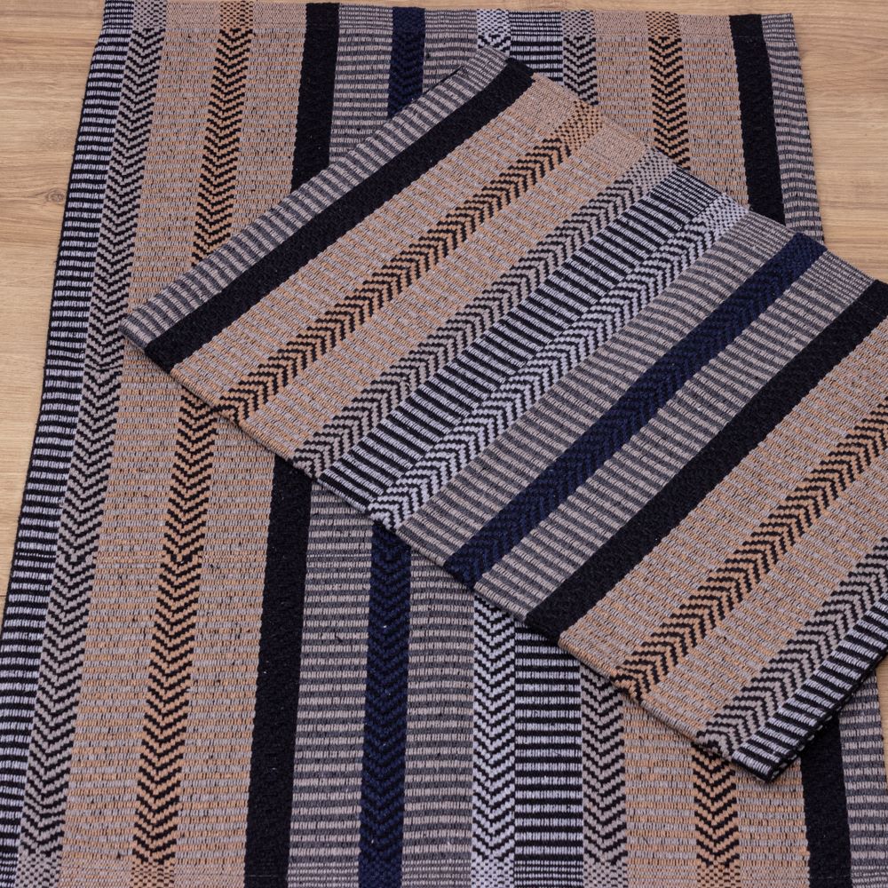 Jogo de Tapetes Zurick Listrado com 2 peças -  Preto, Cinza e Bege