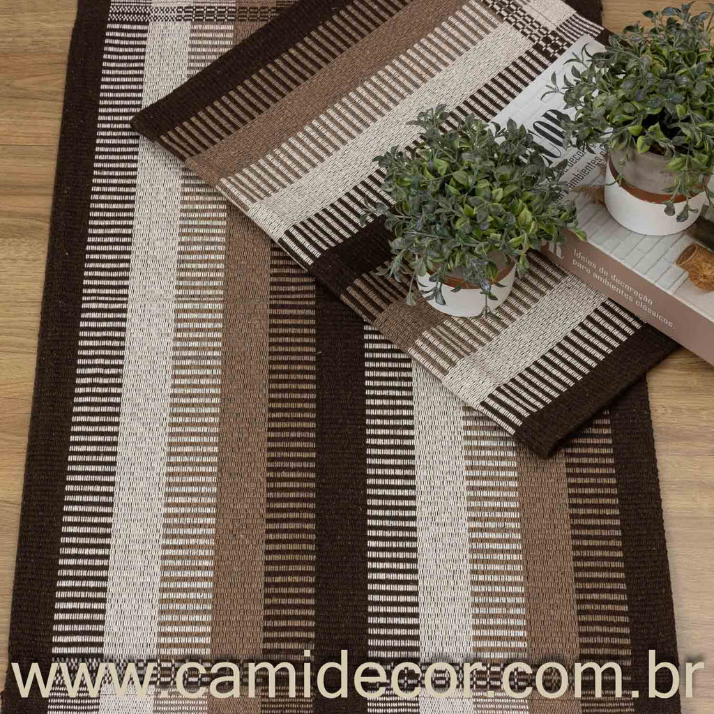 Jogo de Tapetes Zurick Listrado com 2 peças - Marrom