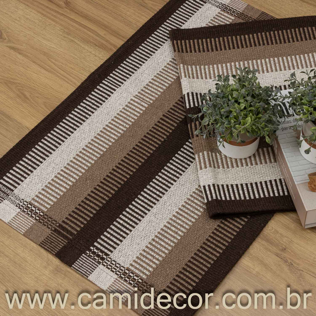 Jogo de Tapetes Zurick Listrado com 2 peças - Marrom