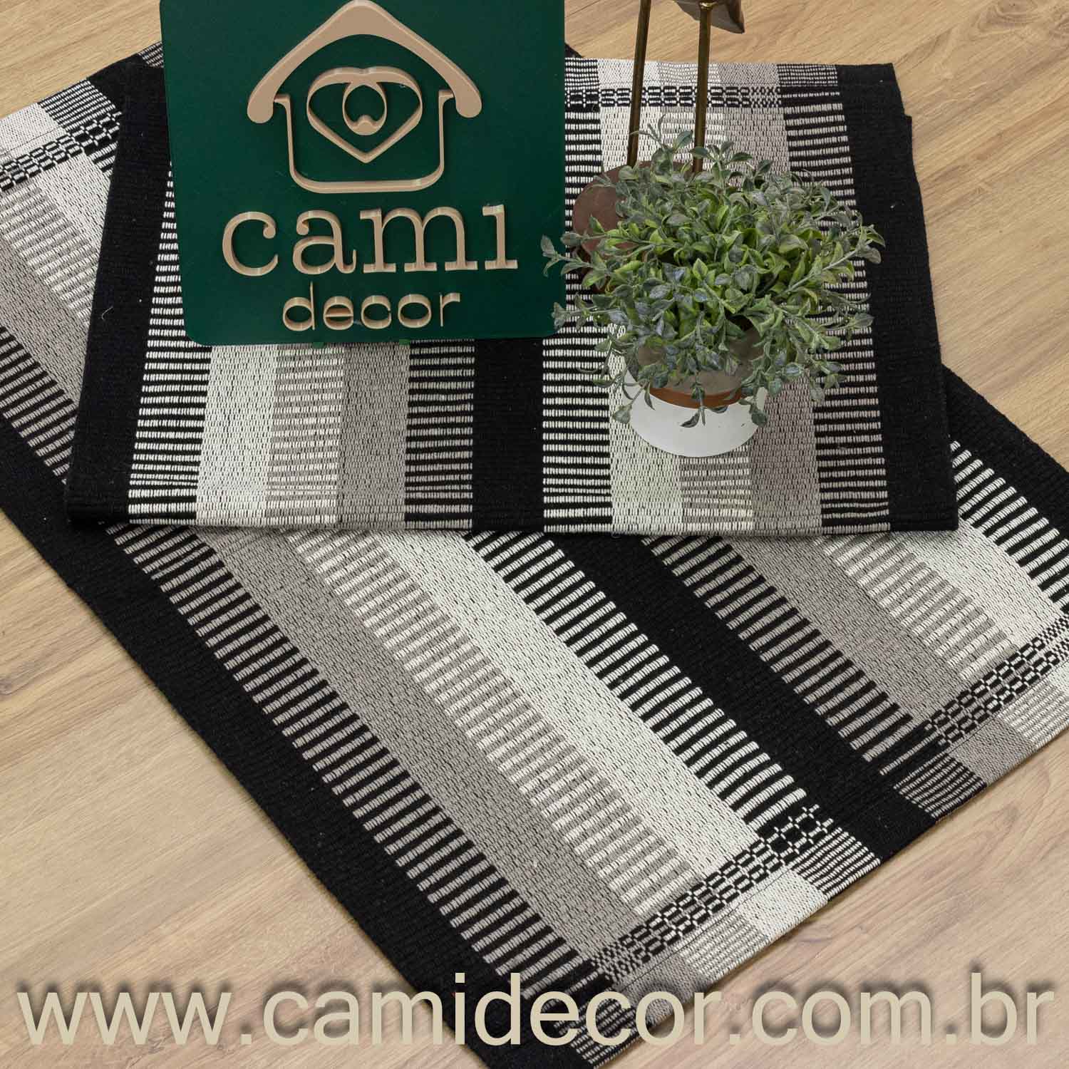 Jogo de Tapetes Zurick Listrado com 2 peças - Preto