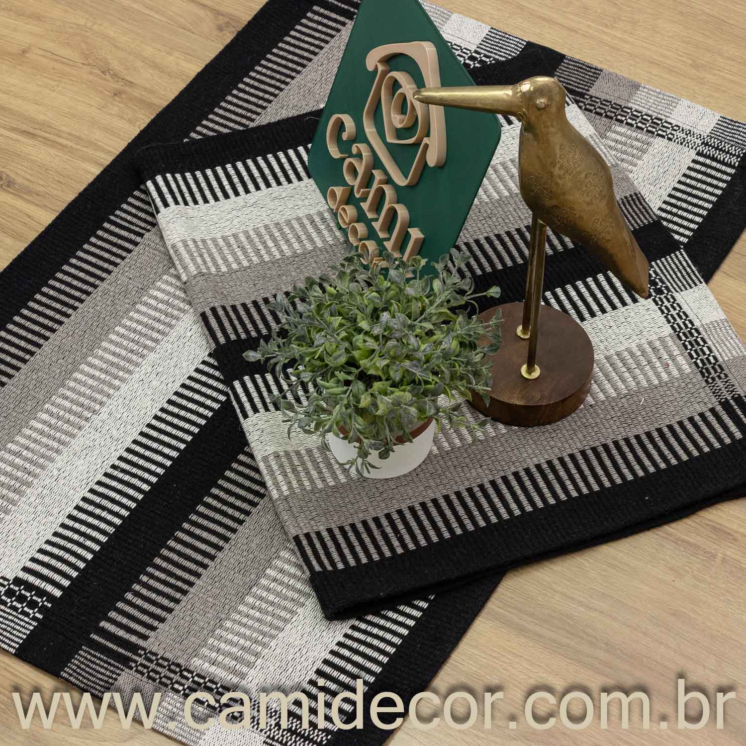 Jogo de Tapetes Zurick Listrado com 2 peças - Preto