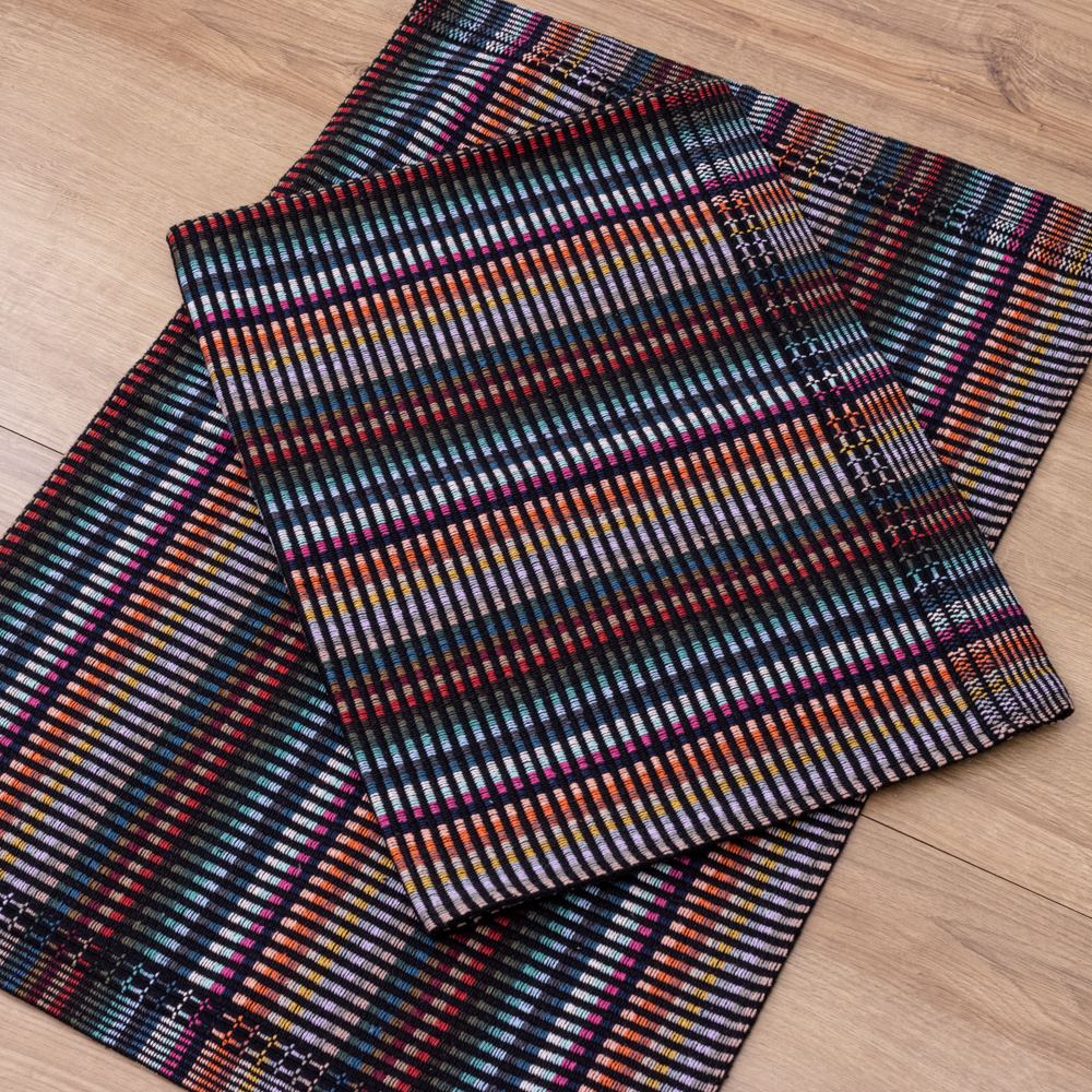 Jogo de Tapetes Zurick Listrado com 2 peças - Preto Colorido