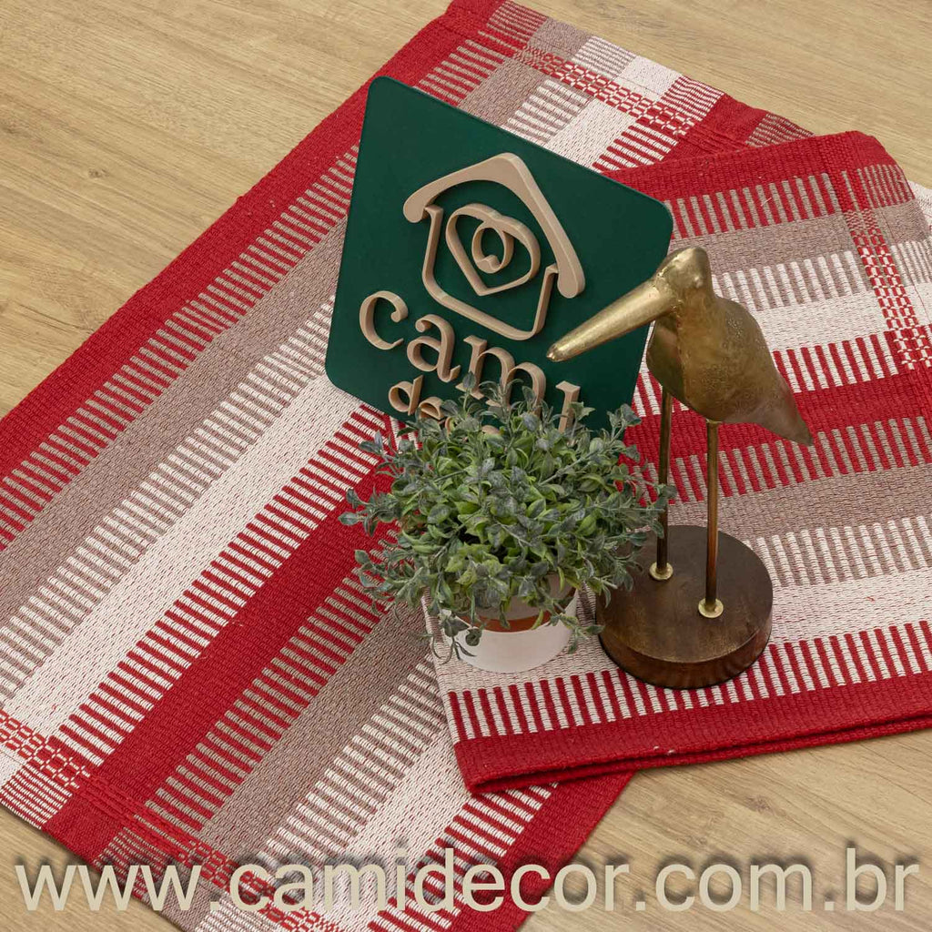 Jogo de Tapetes Zurick Listrado com 2 peças - Vermelho