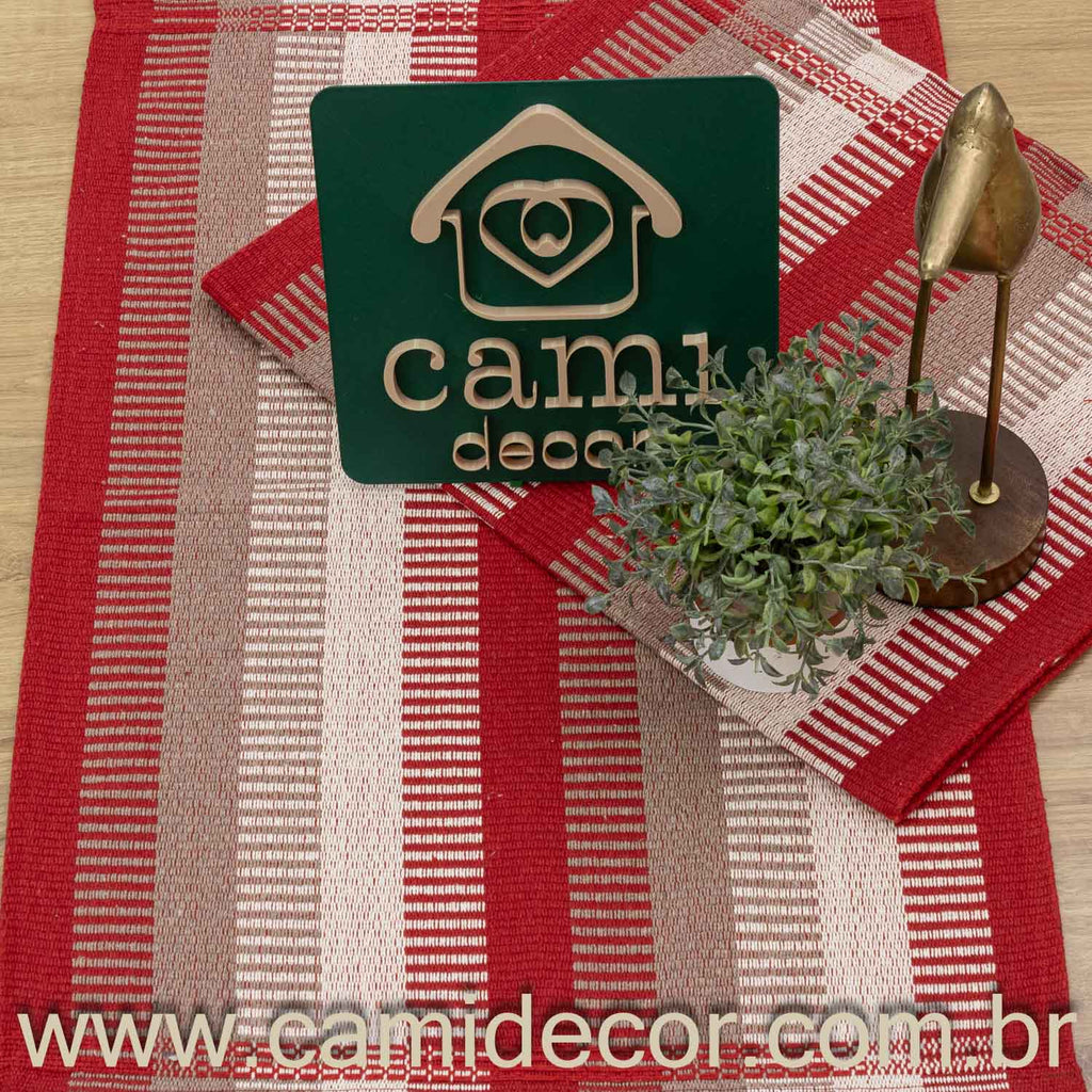 Jogo de Tapetes Zurick Listrado com 2 peças - Vermelho