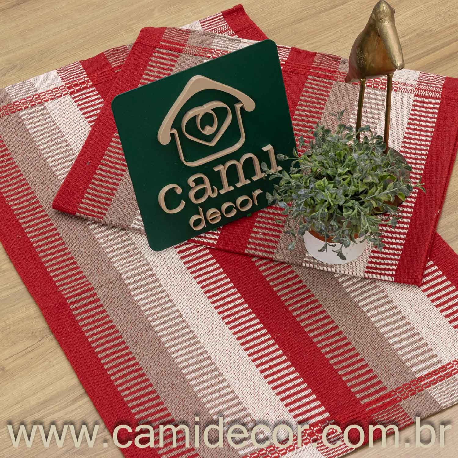 Jogo de Tapetes Zurick Listrado com 2 peças - Vermelho