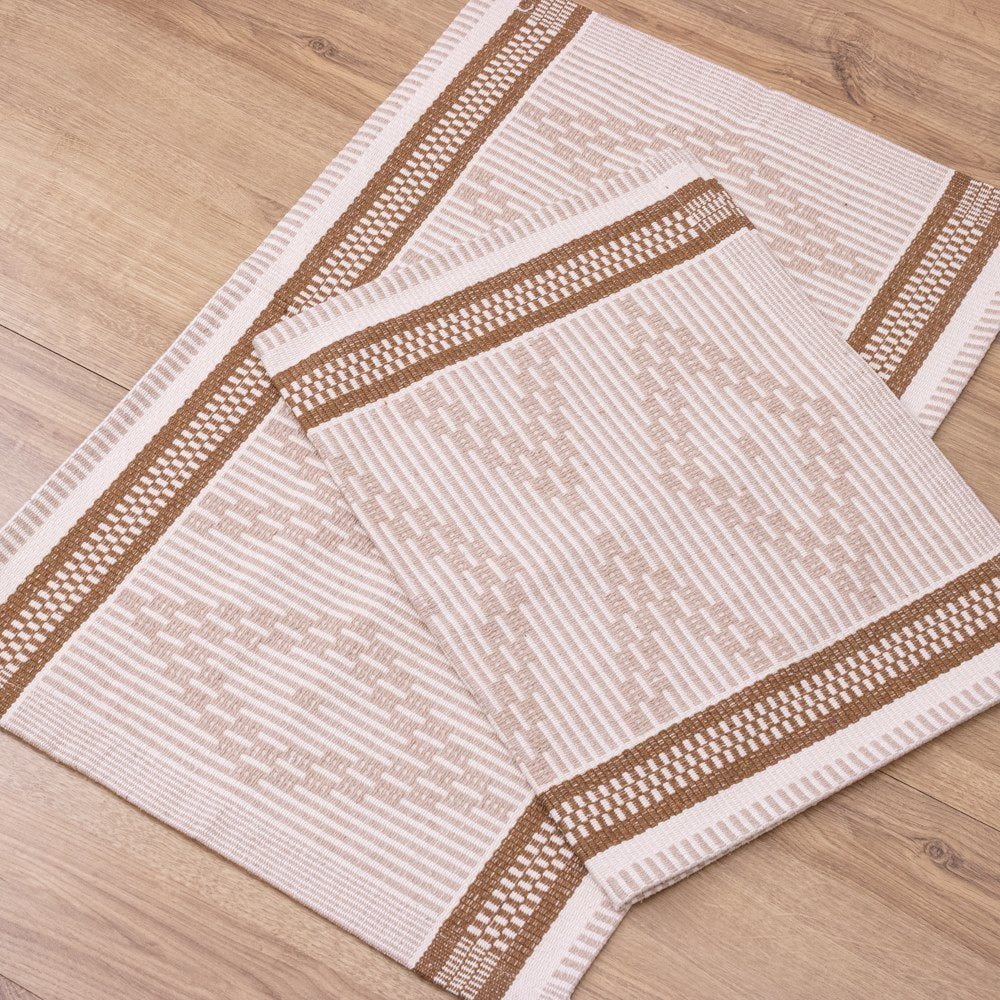 Jogo de Tapetes Zurick Zig Zag com 2 peças - Nude e Marrom Claro