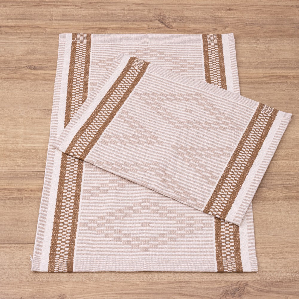 Jogo de Tapetes Zurick Zig Zag com 2 peças - Nude e Marrom Claro