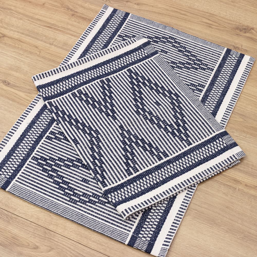 Jogo de Tapetes Zurick Zig Zag com 2 peças - Azul Marinho