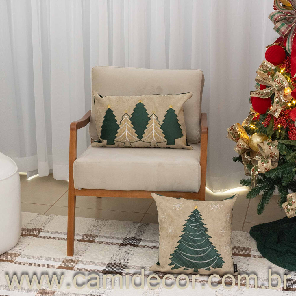 Kit com 2 Capas Aveludadas e Bordadas Natalinas - Floresta de Natal