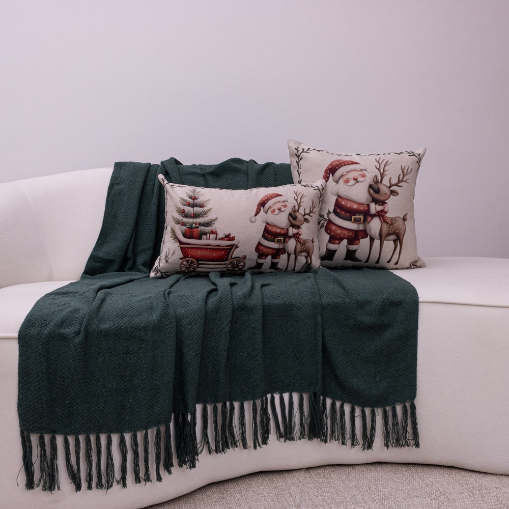 Kit com 2 Capas Almofadas em Linho Natal - Noel &amp; Rena