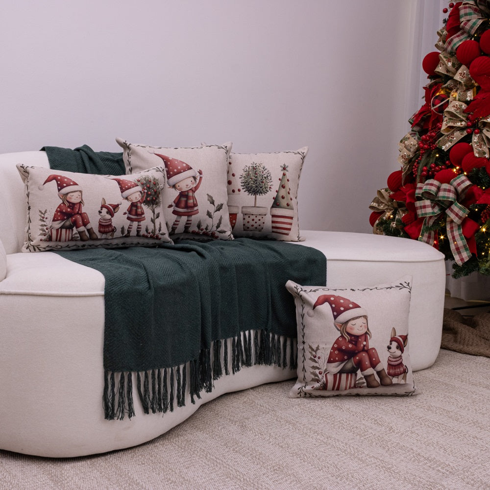 Kit com 4 Capas Almofadas em Linho Natal - Magia dos Duendes