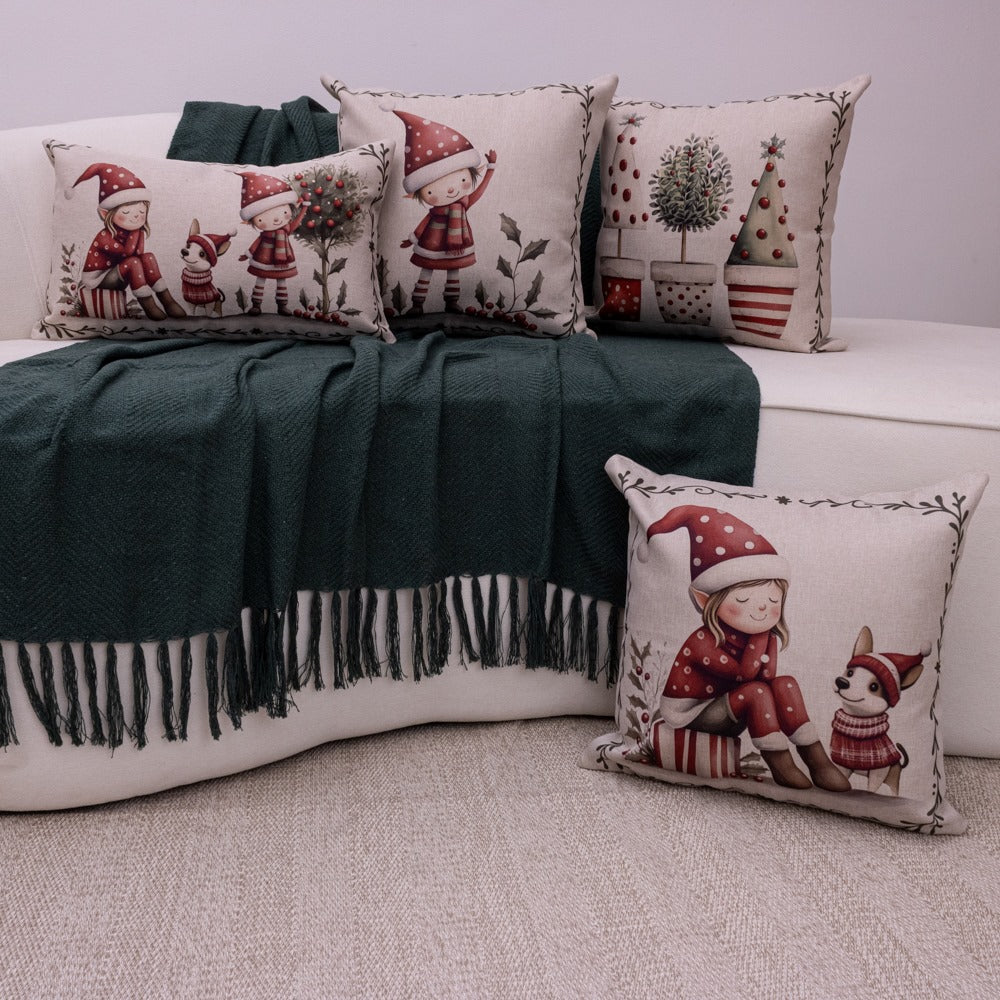 Kit com 4 Capas Almofadas em Linho Natal - Magia dos Duendes