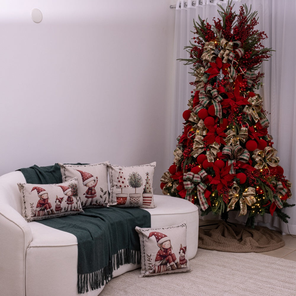 Kit com 4 Capas Almofadas em Linho Natal - Magia dos Duendes
