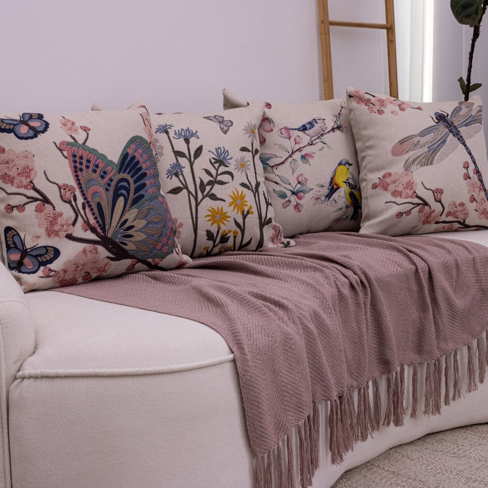 Kit com 4 Capas de Almofadas 43x43 - Linho Borboletas e Flores