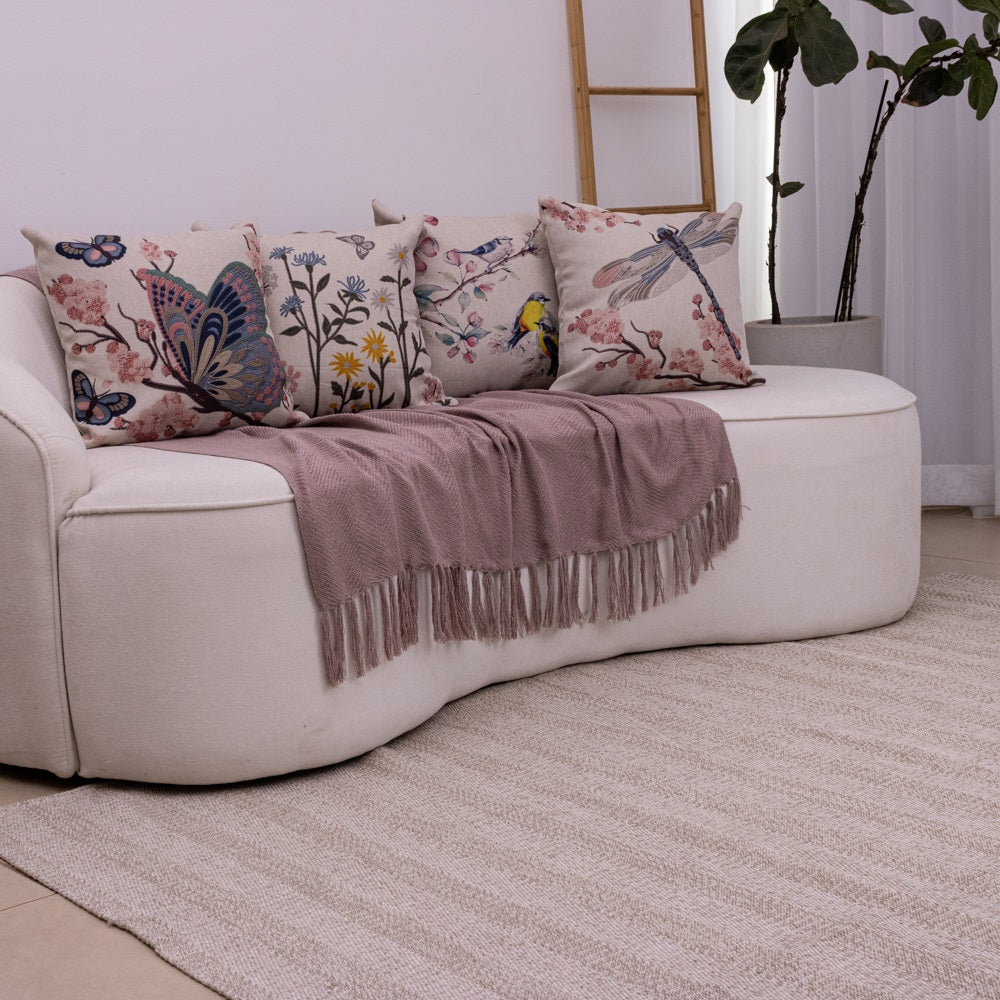 Kit com 4 Capas de Almofadas 43x43 - Linho Borboletas e Flores