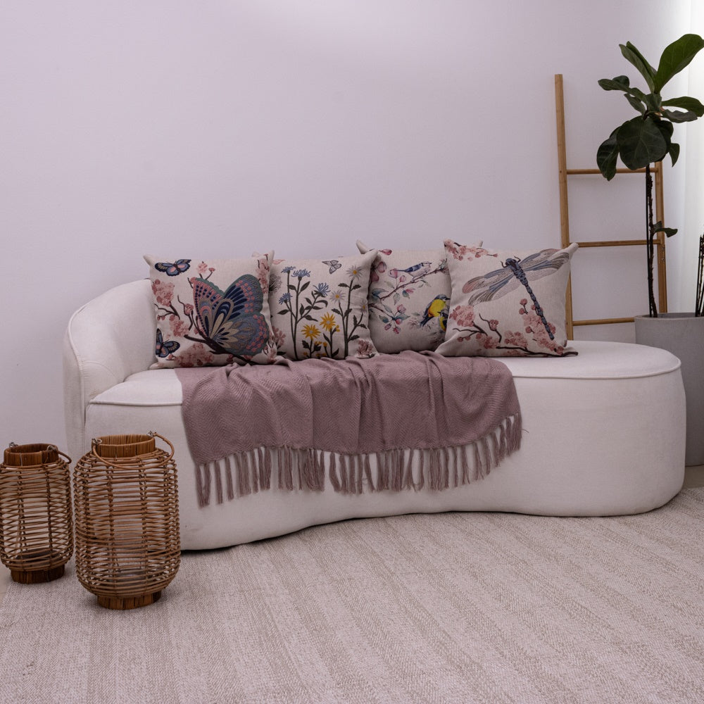Kit com 4 Capas de Almofadas 43x43 - Linho Borboletas e Flores