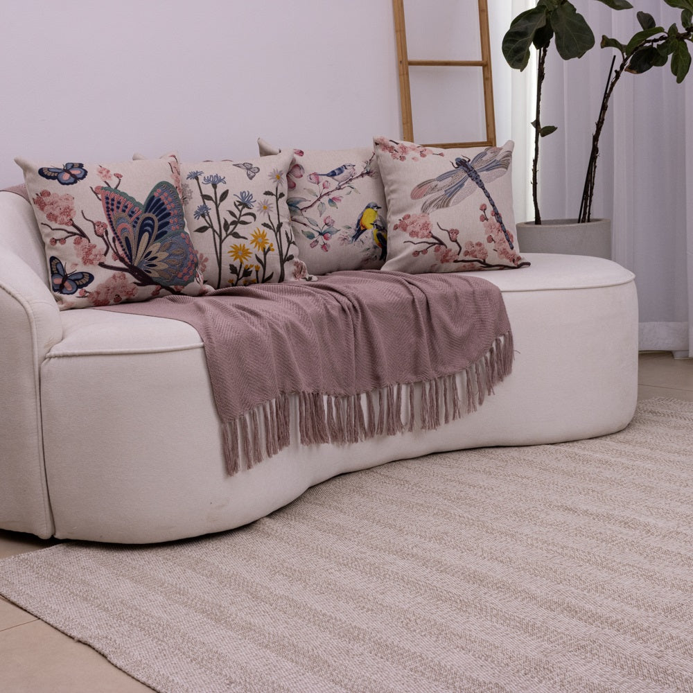 Kit com 4 Capas de Almofadas 43x43 - Linho Borboletas e Flores