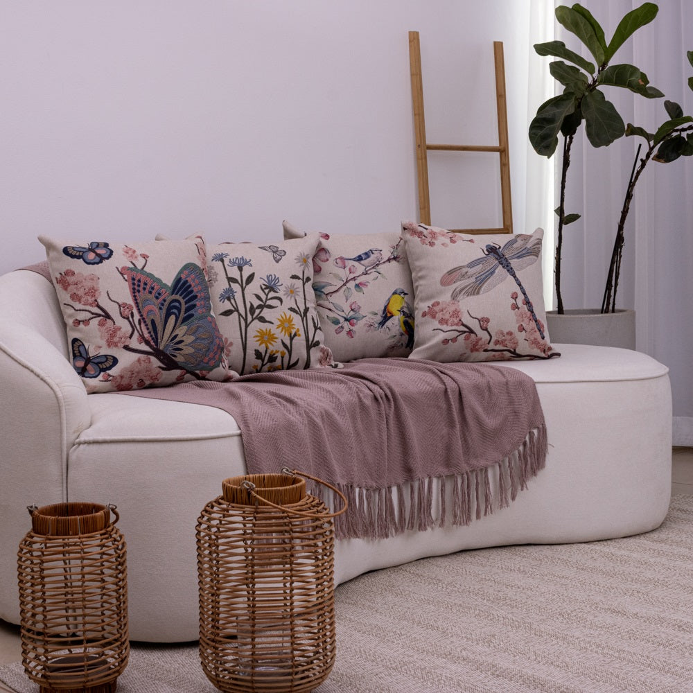 Kit com 4 Capas de Almofadas 43x43 - Linho Borboletas e Flores
