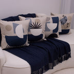 Kit com 4 Capas de Almofadas 43x43 - Linho com Aplicação Bouclé Azul Contemporâneo