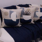 Kit com 4 Capas de Almofadas 43x43 - Linho com Aplicação Bouclé Azul Contemporâneo