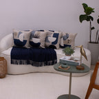 Kit com 4 Capas de Almofadas 43x43 - Linho com Aplicação Bouclé Azul Contemporâneo