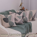 Kit com 4 Capas de Almofadas 43x43 - Linho com Aplicação em Bouclé Geométrico e Costela de Adão