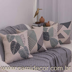 Kit com 4 Capas de Almofadas 43x43 - Linho com Aplicação em Bouclé Geométrico e Costela de Adão