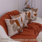 Kit com 4 Capas de Almofadas 43x43 - Linho com Aplicação em Bouclé Geométrico e Costela de Adão