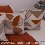 Kit com 4 Capas de Almofadas 43x43 - Linho com Aplicação em Bouclé Geométrico e Costela de Adão