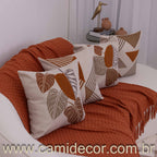 Kit com 4 Capas de Almofadas 43x43 - Linho com Aplicação em Bouclé Geométrico e Costela de Adão