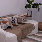 Kit com 4 Capas de Almofadas 43x43 - Linho com Aplicação em Bouclé Kit Natureza Moderna