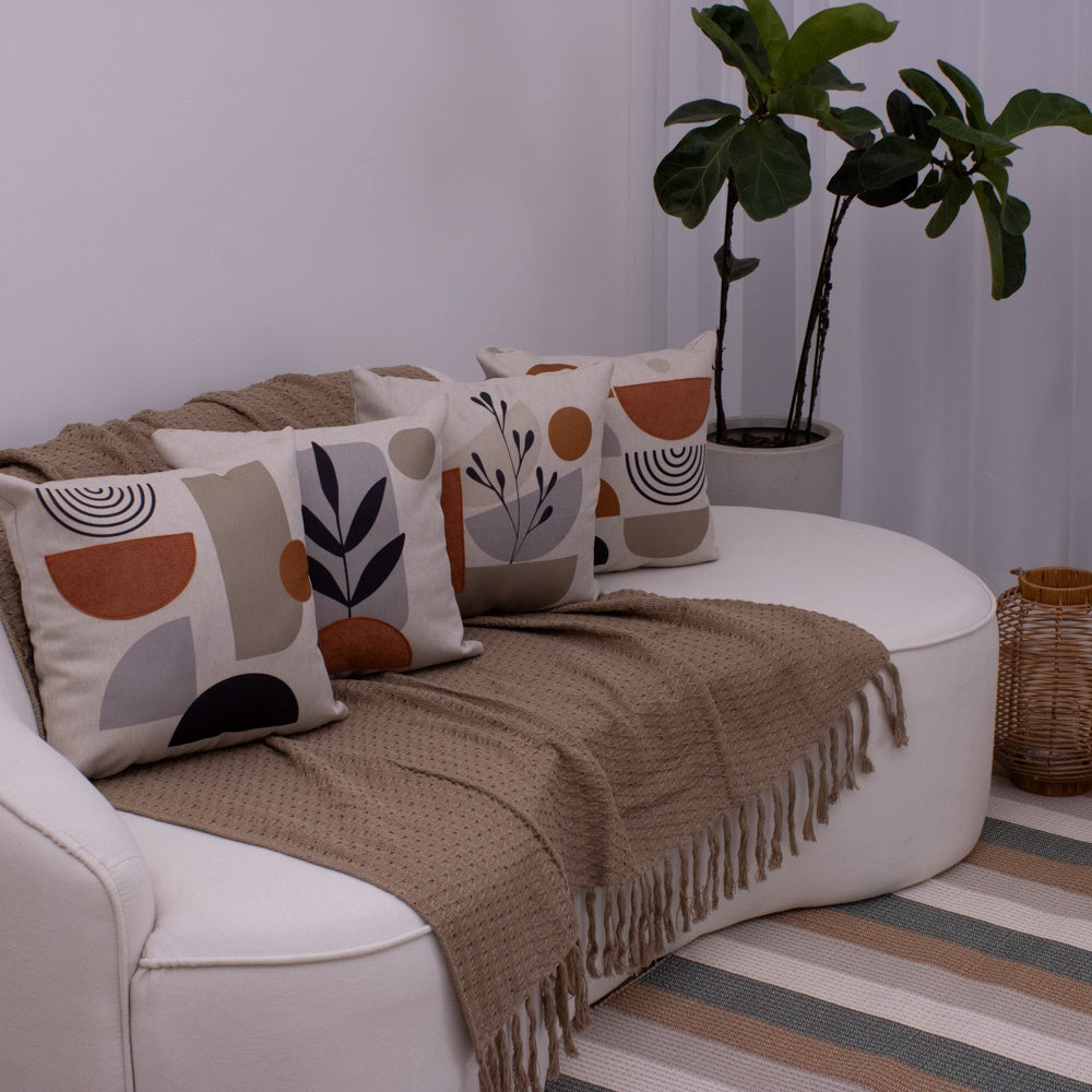 Kit com 4 Capas de Almofadas 43x43 - Linho com Aplicação em Bouclé Kit Natureza Moderna