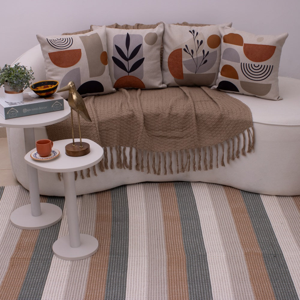 Kit com 4 Capas de Almofadas 43x43 - Linho com Aplicação em Bouclé Kit Natureza Moderna