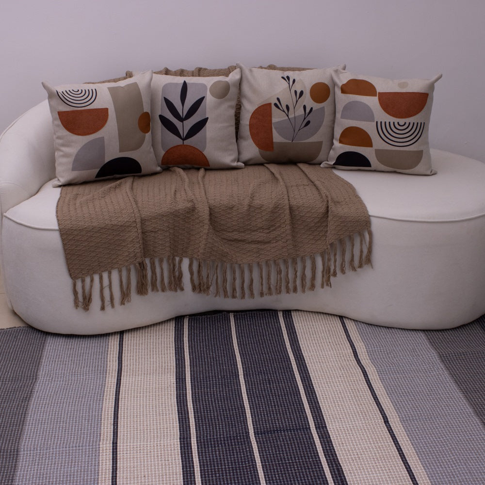 Kit com 4 Capas de Almofadas 43x43 - Linho com Aplicação em Bouclé Kit Natureza Moderna