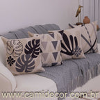 Kit com 4 Capas de Almofadas 43x43 - Linho Folhagens e Formas Abstratas