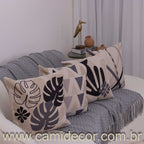Kit com 4 Capas de Almofadas 43x43 - Linho Folhagens e Formas Abstratas