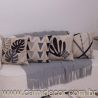 Kit com 4 Capas de Almofadas 43x43 - Linho Folhagens e Formas Abstratas