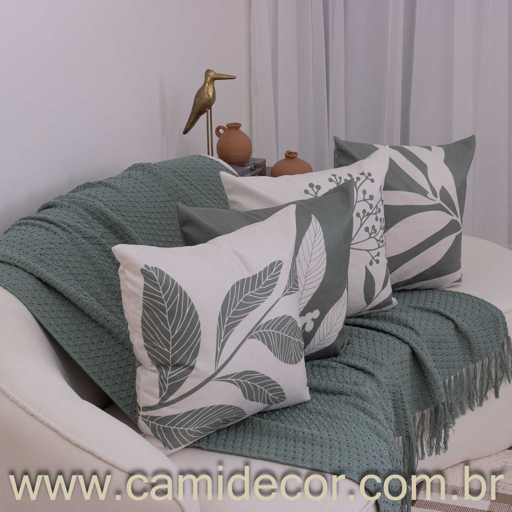Kit com 4 Capas de Almofadas 45x45 - Suede Folhagens Botânicas