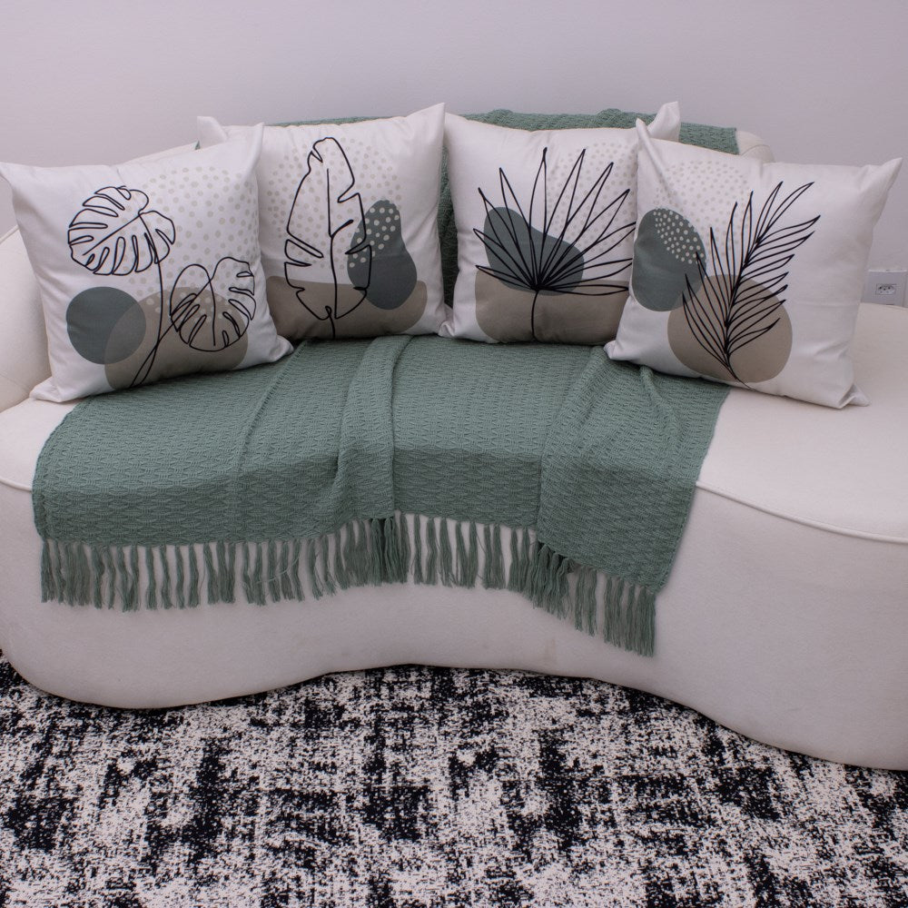 Kit com 4 Capas de Almofadas 45x45 - Suede Folhas Abstratas