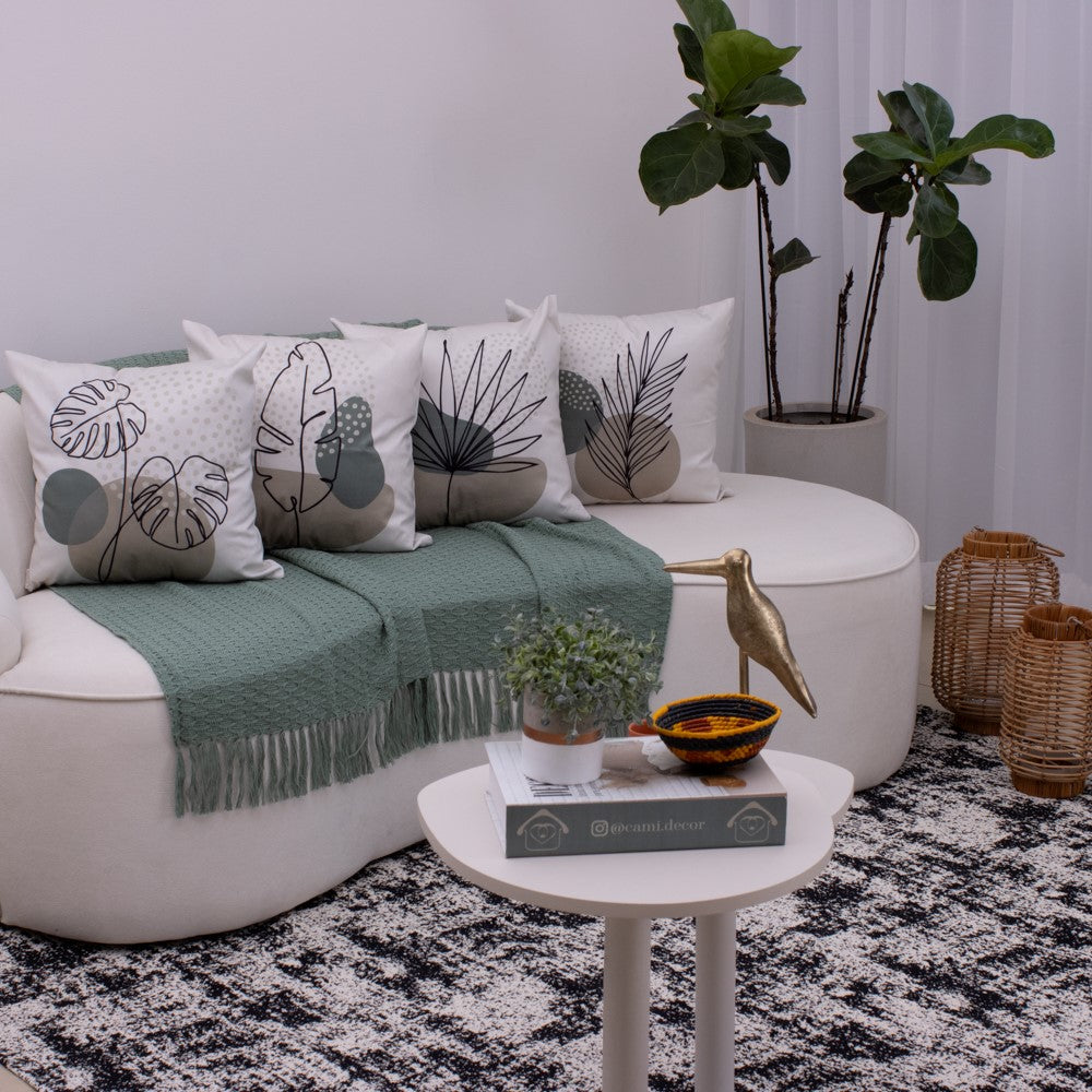 Kit com 4 Capas de Almofadas 45x45 - Suede Folhas Abstratas